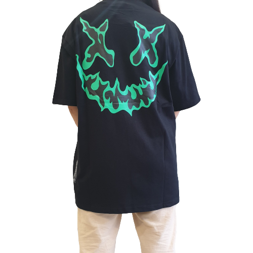 RIC Ricky Is Clown Green Flame Outline Tee Black