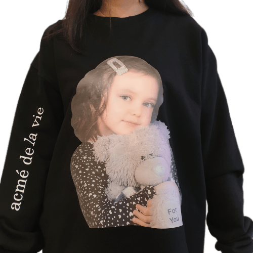 ADLV Baby Face Girl with Teddy Bear Sweater Black