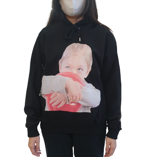 ADLV Black Hoodie Baby Face Red Balloon
