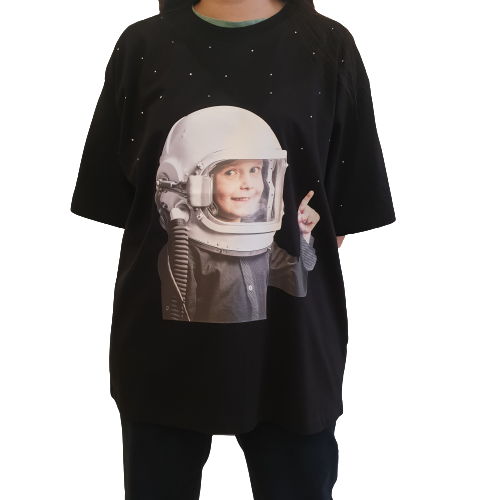 ADLV Baby Face Short Sleeve T-shirt Black Space Travel