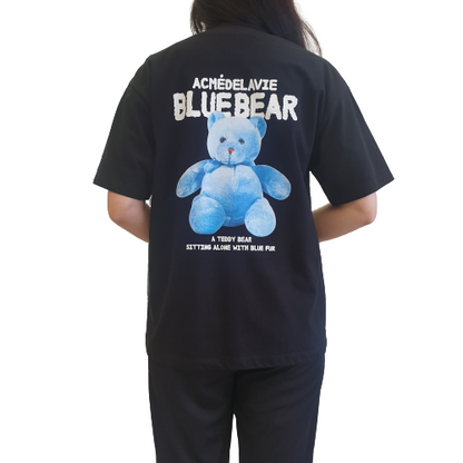 ADLV Short Sleeve Blue Bear Doll T-shirt Black