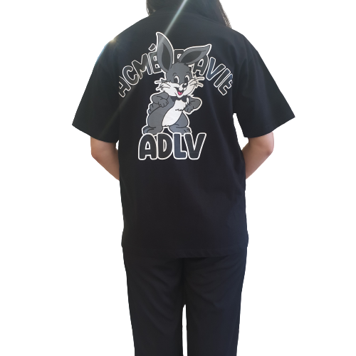ADLV Short Sleeve T-shirt Rabbit Cartoon Black